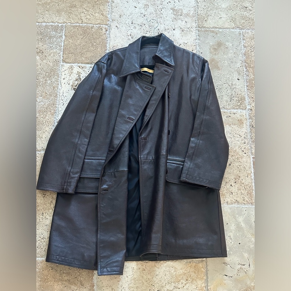 DESIGNER LEATHER COAT - DONNA KARAN - CHOCOLATE BROWN
